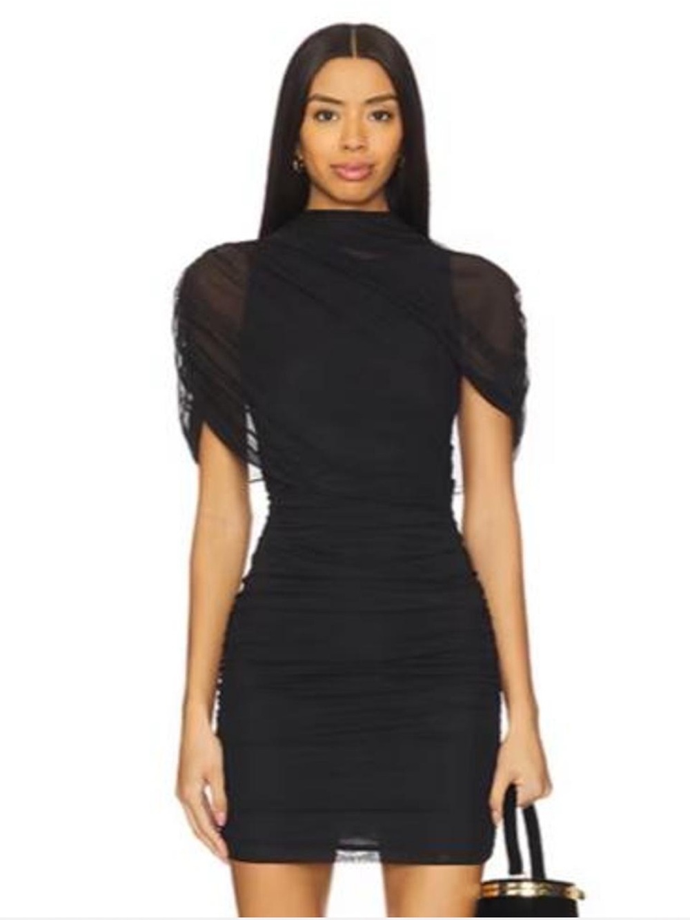 Amanda Uprichard Evianna Black Mini Dress with Sheer Puff Sleeves